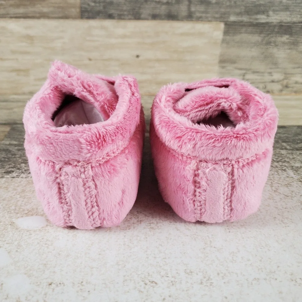 Ugg Bixbee Baby Booties Sz 4 - 5 Soft Pink Fleece Hook & Loop Strap